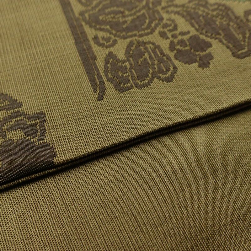 袋帯 六通柄 一般用 正絹 花柄 帯 緑・うぐいす色_画像11