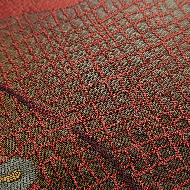 名古屋帯 六通柄 正絹 花柄 名古屋仕立て 帯 小豆・エンジ_画像6