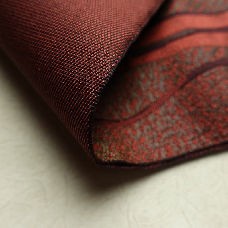 名古屋帯 六通柄 正絹 花柄 名古屋仕立て 帯 小豆・エンジ_画像10