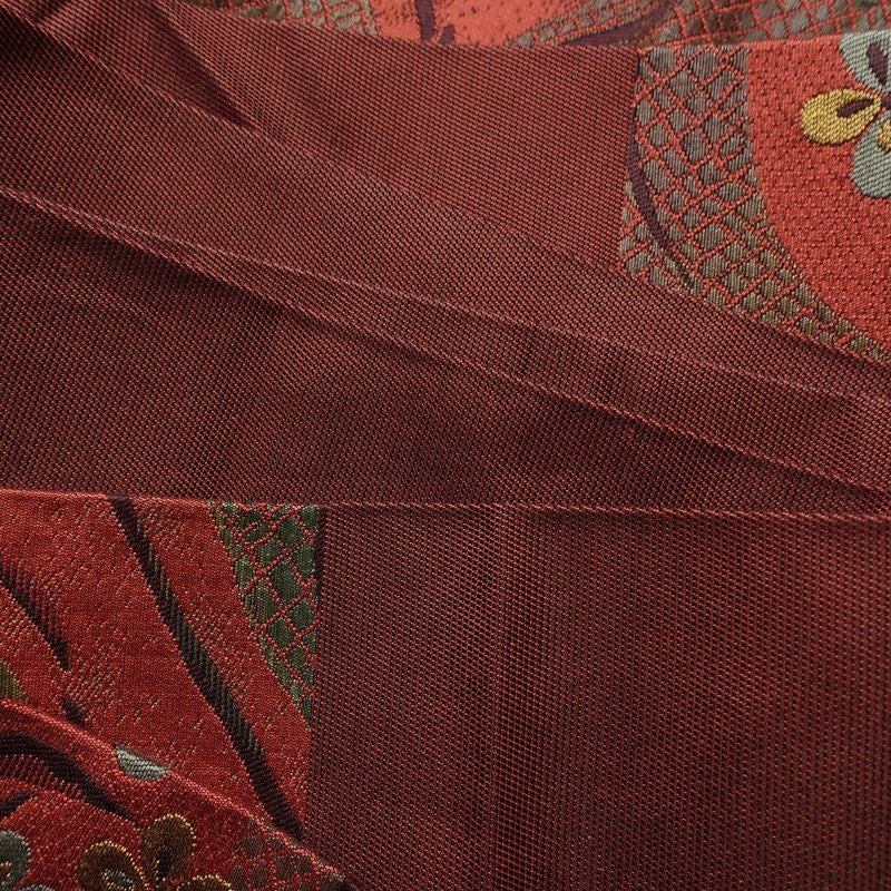 名古屋帯 六通柄 正絹 花柄 名古屋仕立て 帯 小豆・エンジ_画像18