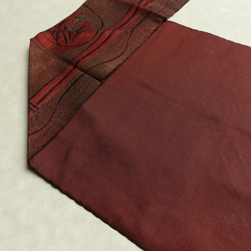 名古屋帯 六通柄 正絹 花柄 名古屋仕立て 帯 小豆・エンジ_画像19