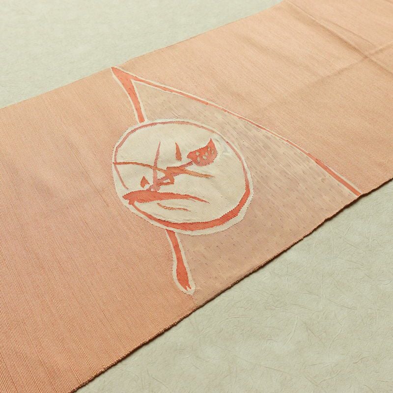 名古屋帯 太鼓柄 正絹 木の葉・植物柄 名古屋仕立て 帯 ピンク_画像12