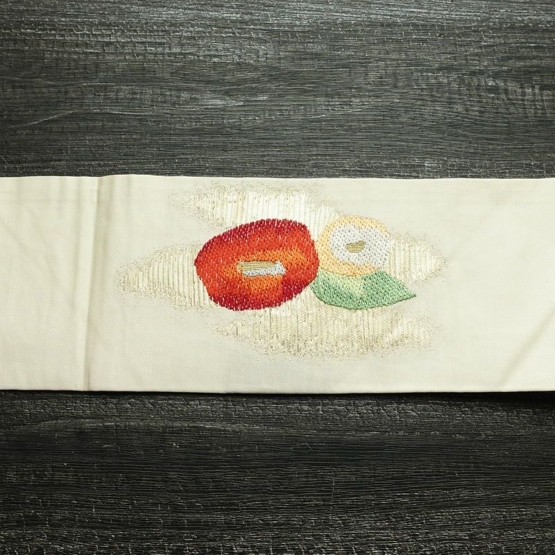 名古屋帯 太鼓柄 正絹 花柄 名古屋仕立て 箔 帯 クリーム_画像15