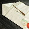 名古屋帯 太鼓柄 正絹 花柄 名古屋仕立て 箔 帯 クリーム_画像21