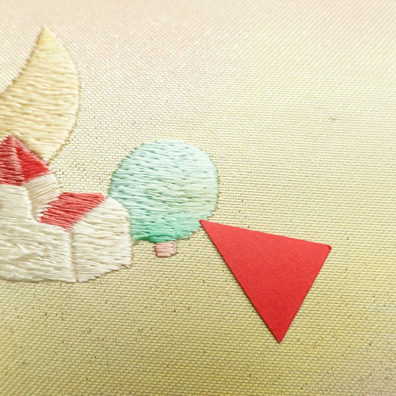 名古屋帯 太鼓柄 正絹 花柄 名古屋仕立て 箔 刺繍 帯 ファンシー 多色使い_画像6