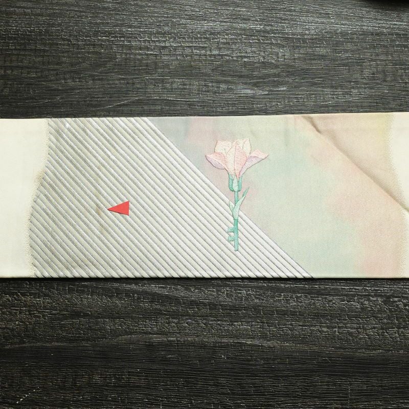 名古屋帯 太鼓柄 正絹 花柄 名古屋仕立て 箔 刺繍 帯 ファンシー 多色使い_画像18