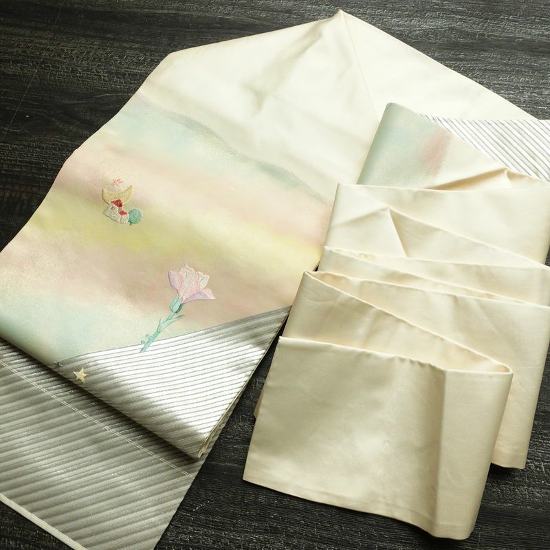 名古屋帯 太鼓柄 正絹 花柄 名古屋仕立て 箔 刺繍 帯 ファンシー 多色使い_画像20