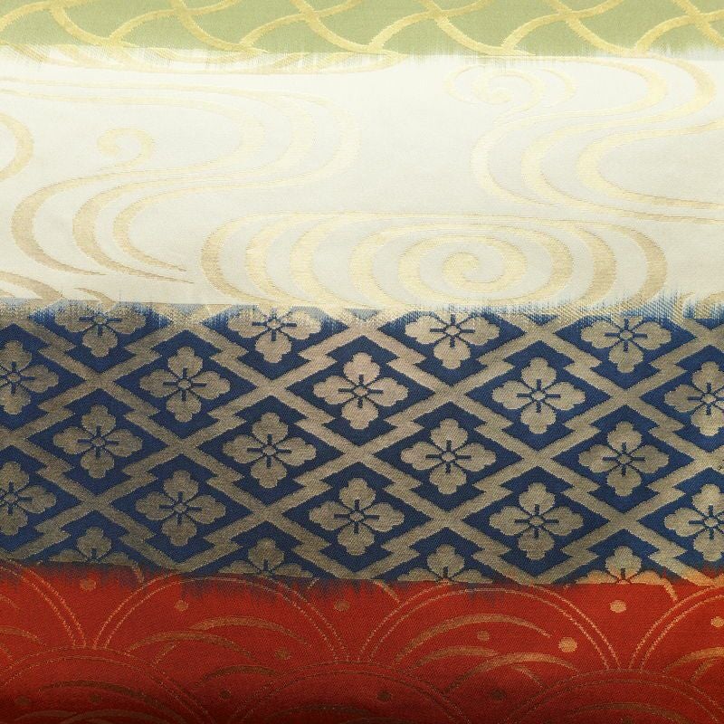 名古屋帯 六通柄 正絹 名古屋仕立て 箔 帯 露芝 流水 紗綾形 多色使い_画像2