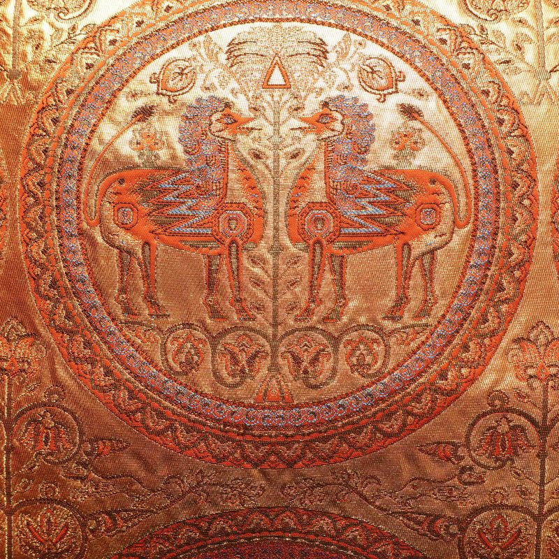 袋帯 六通柄 純金箔 24K フォーマル用 正絹 幾何学柄・抽象柄 箔 帯 橙_画像2