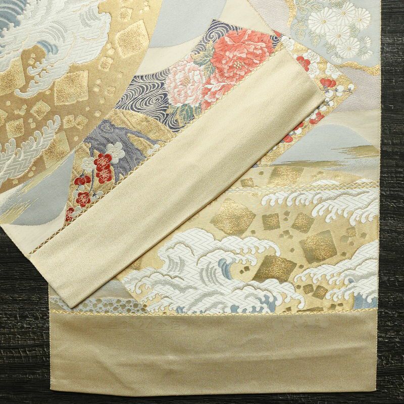 袋帯 未仕立て品 六通柄 西陣織 証紙あり 九百錦24金箔 フォーマル用 正絹 古典柄 箔 金糸 銀糸 帯 多色使い_画像13