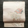 名古屋帯 六通柄 美品 しつけ糸付き 正絹 花柄 名古屋仕立て 箔 帯 椿 ピンク_画像1