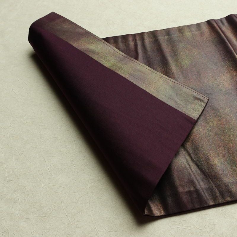 名古屋帯 太鼓柄 正絹 木の葉・植物柄 名古屋仕立て 箔 金糸 帯 紫・藤色_画像8
