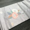 名古屋帯 太鼓柄 良品 正絹 花柄 名古屋仕立て 箔 刺繍 金糸 帯 紫・藤色_画像10