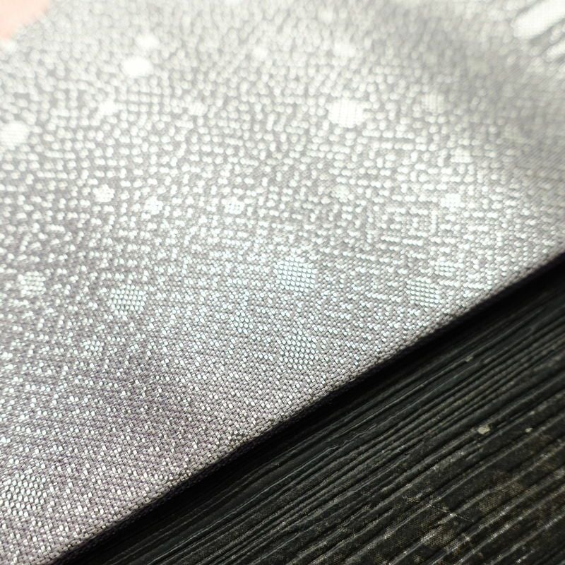 名古屋帯 太鼓柄 良品 正絹 花柄 名古屋仕立て 箔 刺繍 金糸 帯 紫・藤色_画像11