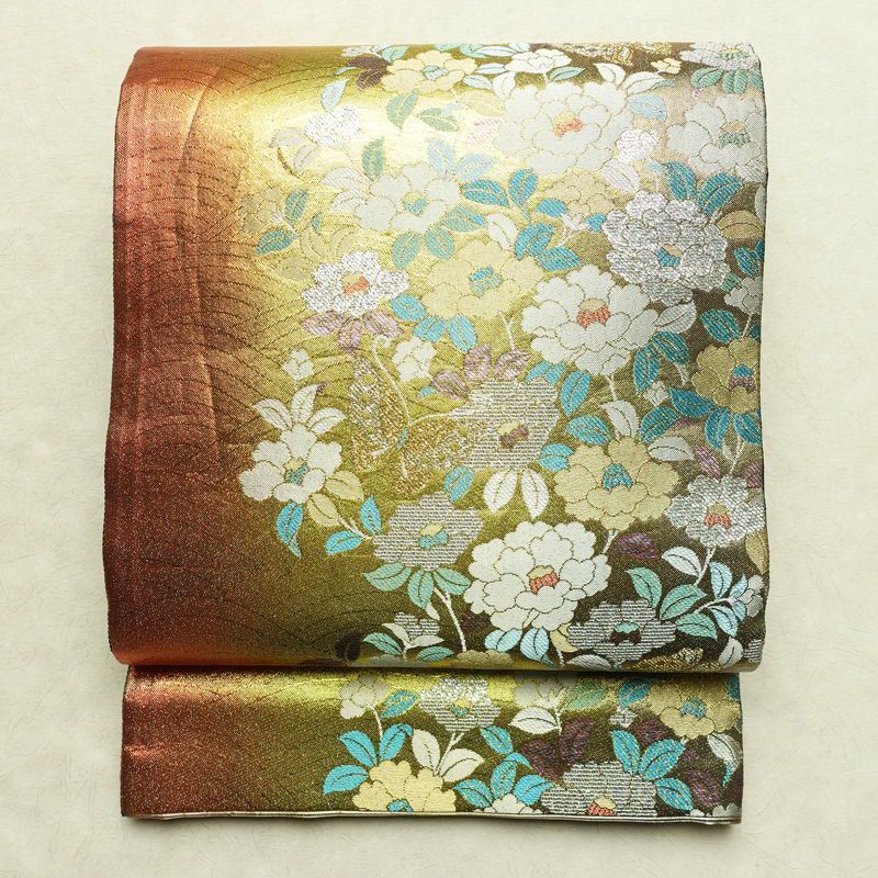 袋帯 六通柄 良品 フォーマル用 正絹 花柄 箔 帯 多色使い_画像1