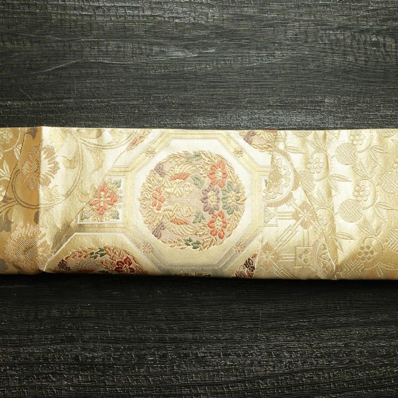 袋帯 金彩正倉院 六通柄 良品 フォーマル用 正絹 幾何学柄・抽象柄 箔 帯 金・銀_画像14