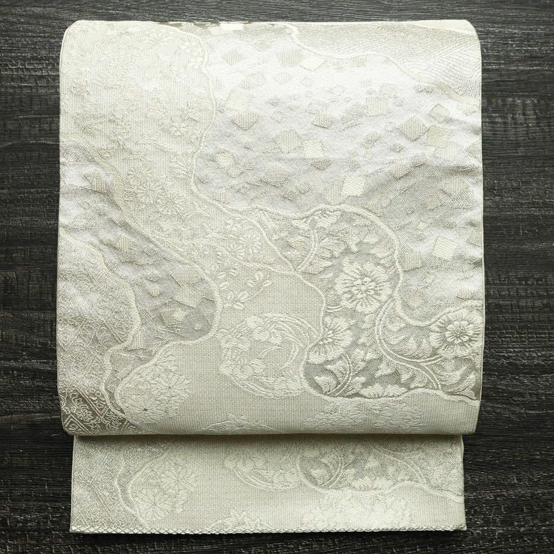 袋帯 未仕立て 佐賀つづれ織 六通柄 フォーマル用 正絹 木の葉・植物柄 銀糸 帯 金・銀_画像1