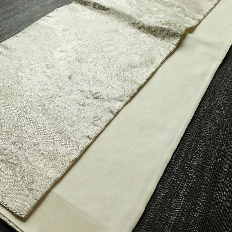 袋帯 未仕立て 佐賀つづれ織 六通柄 フォーマル用 正絹 木の葉・植物柄 銀糸 帯 金・銀_画像8