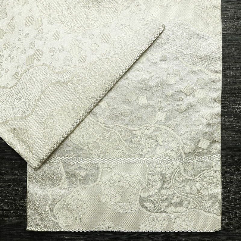 袋帯 未仕立て 佐賀つづれ織 六通柄 フォーマル用 正絹 木の葉・植物柄 銀糸 帯 金・銀_画像13