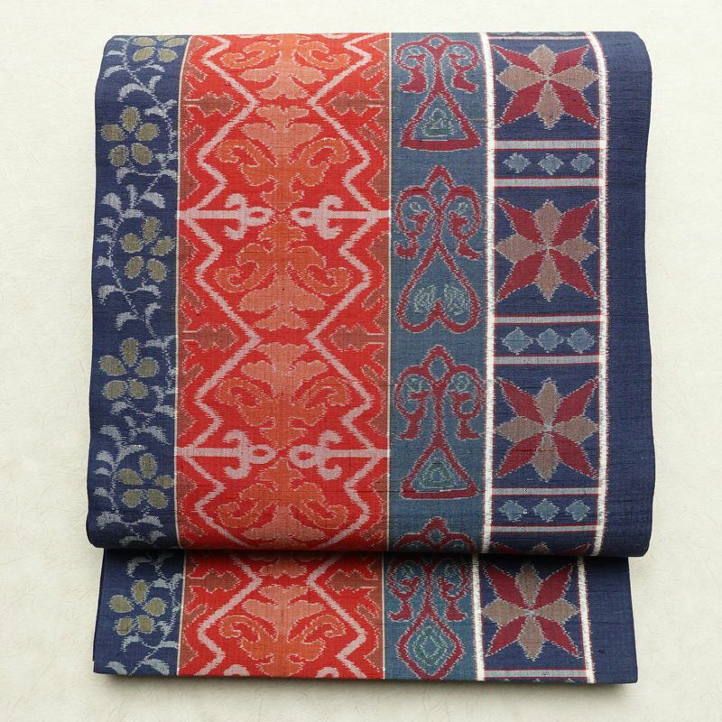 袋帯 全通柄 良品 一般用 正絹 幾何学柄・抽象柄 帯 青・紺_画像1