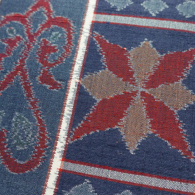 袋帯 全通柄 良品 一般用 正絹 幾何学柄・抽象柄 帯 青・紺_画像3