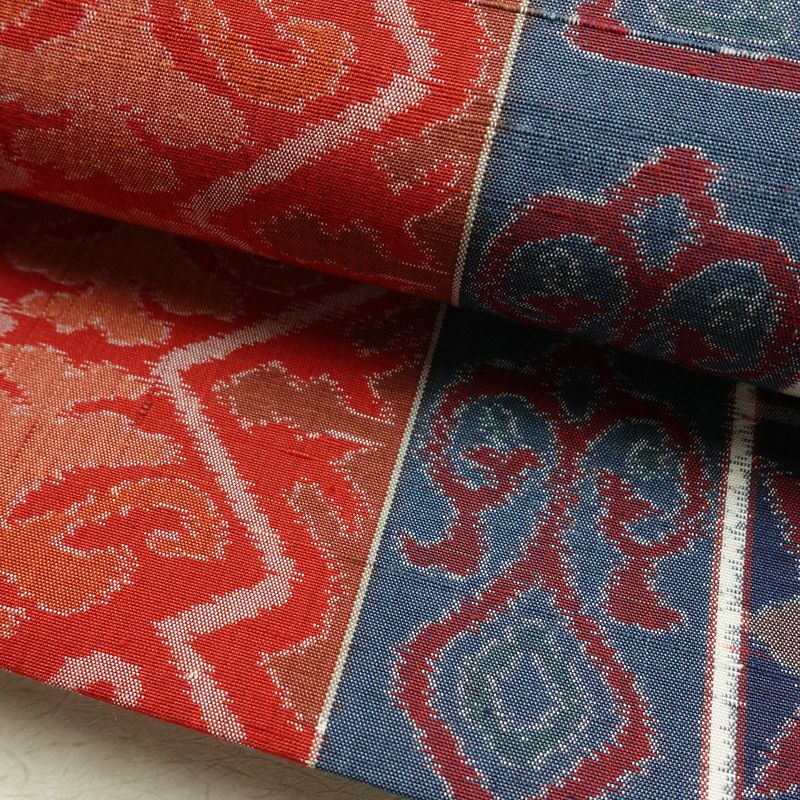 袋帯 全通柄 良品 一般用 正絹 幾何学柄・抽象柄 帯 青・紺_画像7