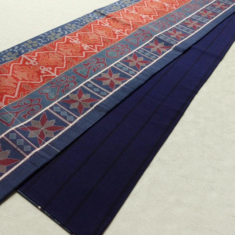 袋帯 全通柄 良品 一般用 正絹 幾何学柄・抽象柄 帯 青・紺_画像8