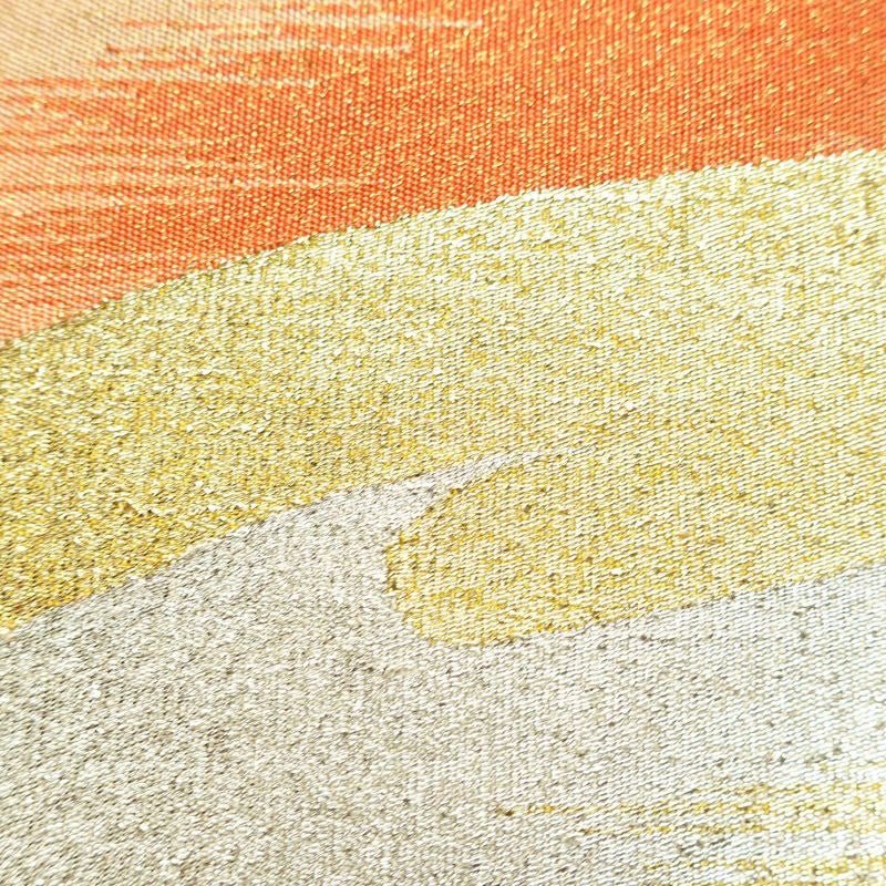 袋帯 太鼓柄 フォーマル用 正絹 古典柄 箔 金通し 帯 扇面 クリーム_画像4