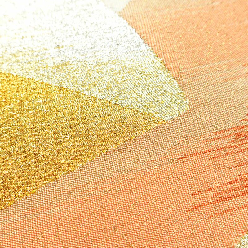 袋帯 太鼓柄 フォーマル用 正絹 古典柄 箔 金通し 帯 扇面 クリーム_画像5