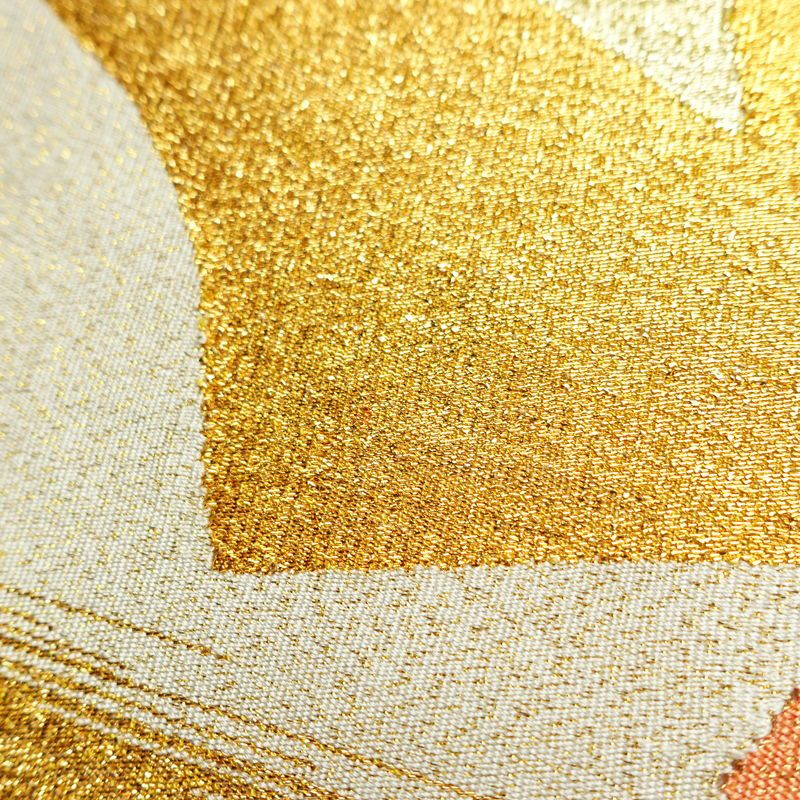 袋帯 太鼓柄 フォーマル用 正絹 古典柄 箔 金通し 帯 扇面 クリーム_画像6