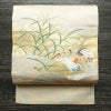名古屋帯 太鼓柄 正絹 人物・動物柄 名古屋仕立て 箔 帯 ベージュ_画像1