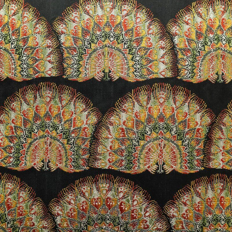 名古屋帯 全通柄 良品 正絹 人物・動物柄 名古屋仕立て 孔雀 帯 黒_画像2