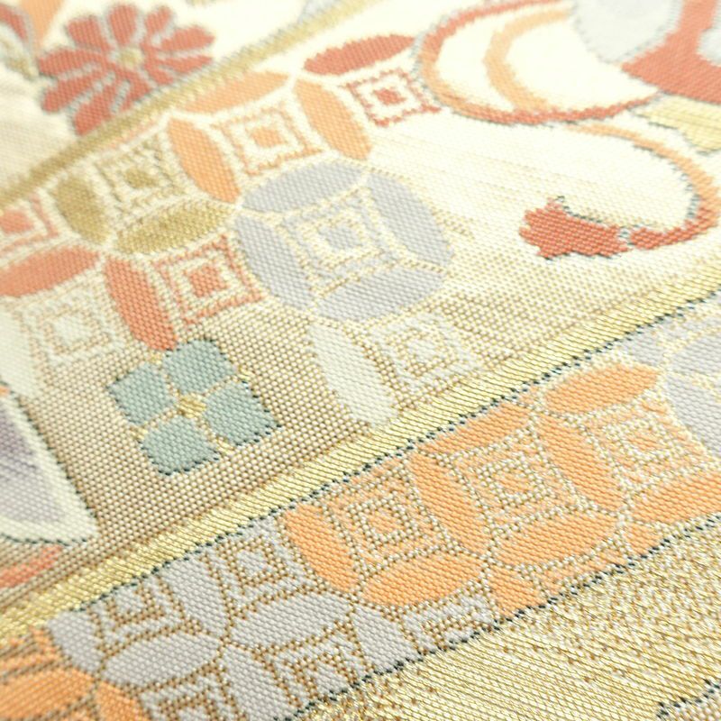 袋帯 六通柄 フォーマル用 正絹 古典柄 箔 帯 クリーム_画像5