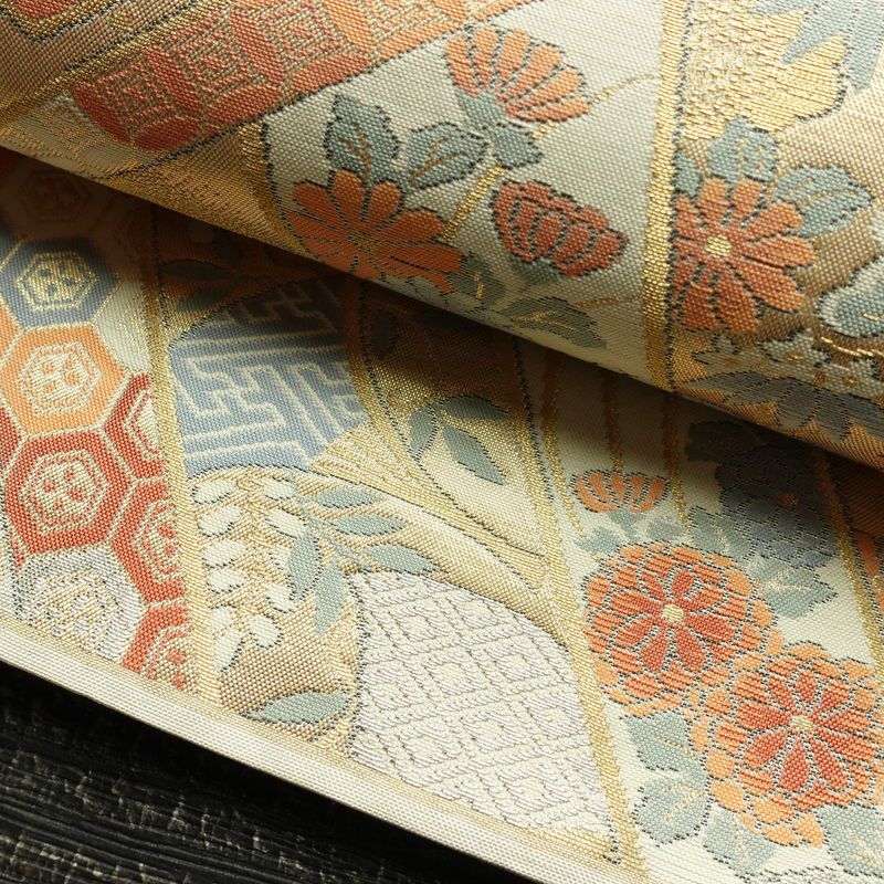 袋帯 六通柄 フォーマル用 正絹 古典柄 箔 帯 クリーム_画像7