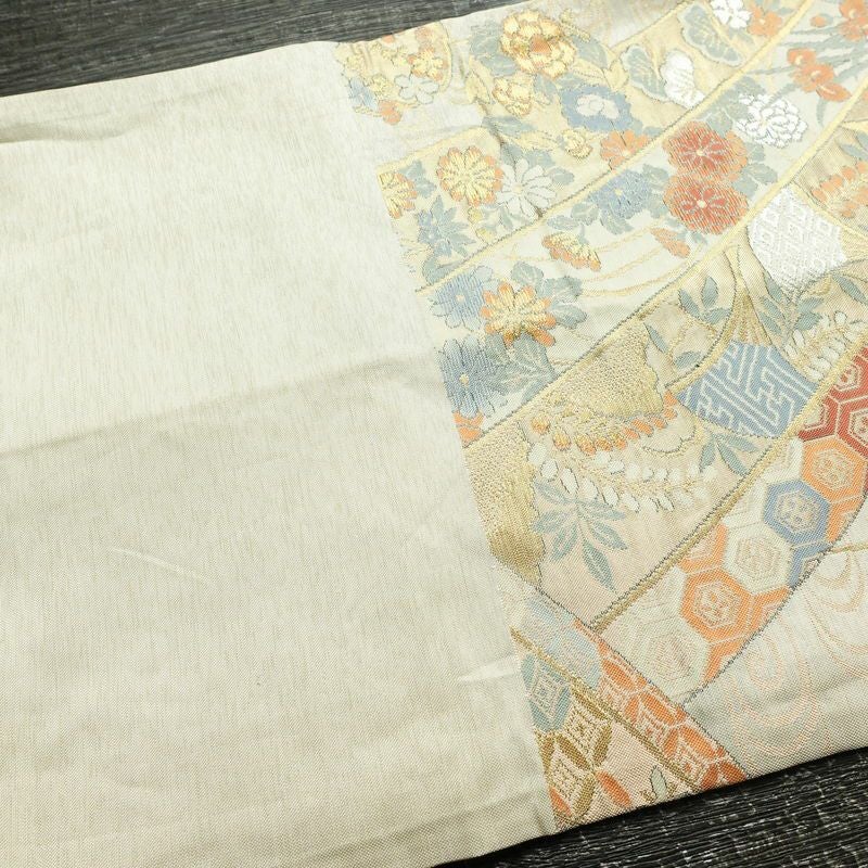 袋帯 六通柄 フォーマル用 正絹 古典柄 箔 帯 クリーム_画像17