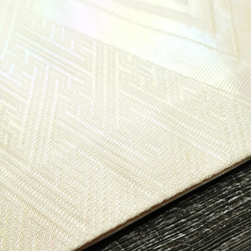 名古屋帯 太鼓柄 正絹 幾何学柄・抽象柄 名古屋仕立て 箔 銀糸 帯 白_画像12