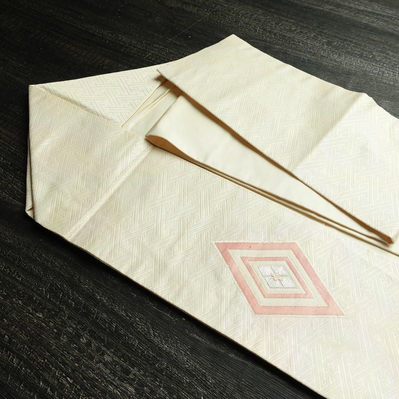 名古屋帯 太鼓柄 正絹 幾何学柄・抽象柄 名古屋仕立て 箔 銀糸 帯 白_画像20