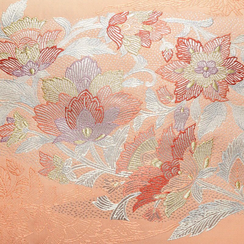 名古屋帯 太鼓柄 良品 正絹 花柄 名古屋仕立て 金糸 銀糸 帯 ピンク_画像2