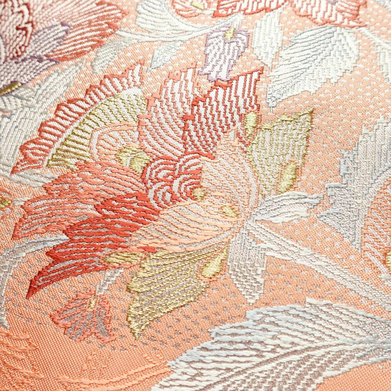 名古屋帯 太鼓柄 良品 正絹 花柄 名古屋仕立て 金糸 銀糸 帯 ピンク_画像3