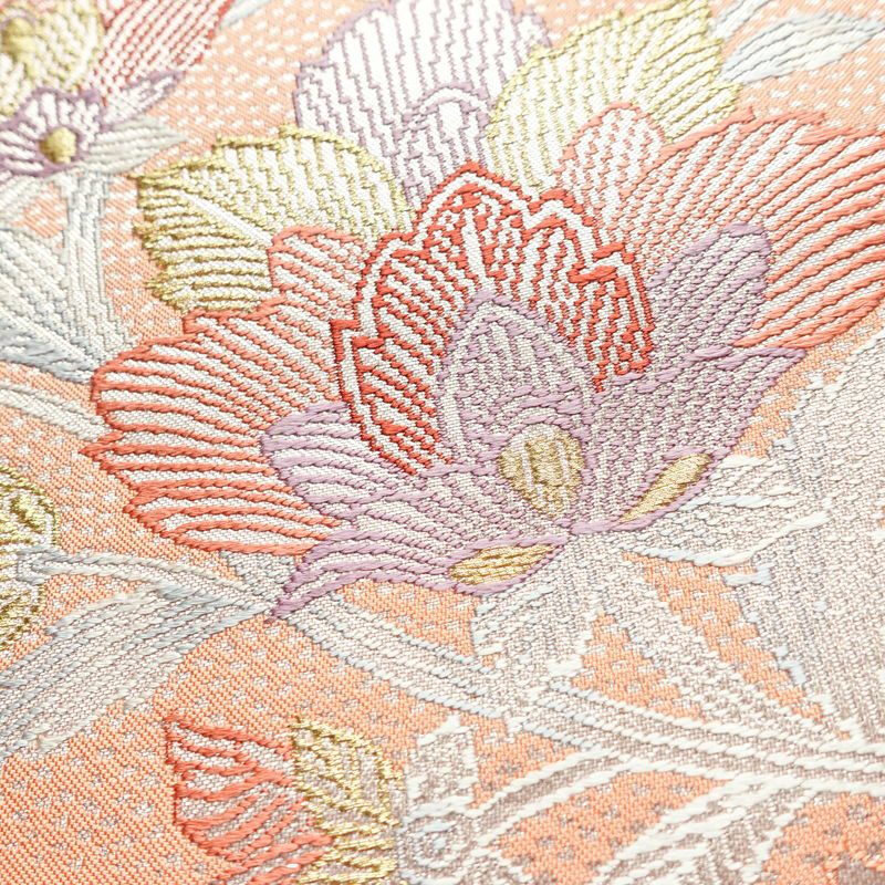 名古屋帯 太鼓柄 良品 正絹 花柄 名古屋仕立て 金糸 銀糸 帯 ピンク_画像5