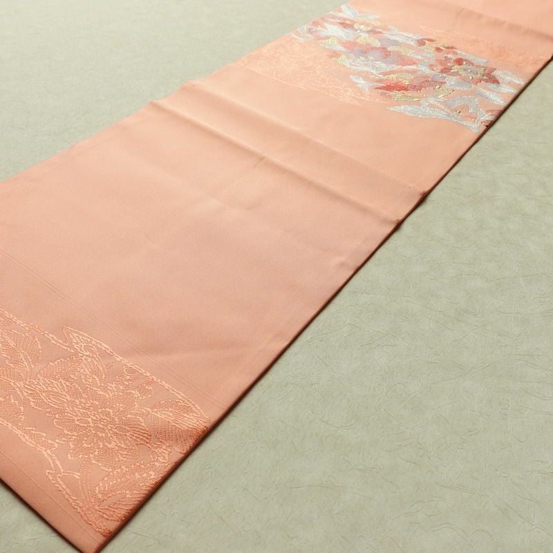 名古屋帯 太鼓柄 良品 正絹 花柄 名古屋仕立て 金糸 銀糸 帯 ピンク_画像7