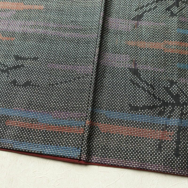 紬 正絹 木の葉・植物柄 袷仕立て 身丈152cm 裄丈63.5cm 着物 グレー_画像11