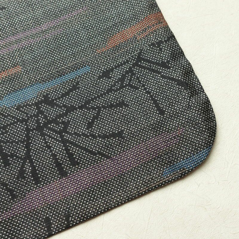 紬 正絹 木の葉・植物柄 袷仕立て 身丈152cm 裄丈63.5cm 着物 グレー_画像15