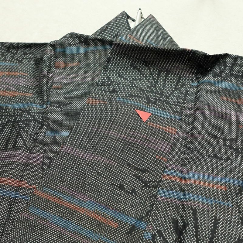 紬 正絹 木の葉・植物柄 袷仕立て 身丈152cm 裄丈63.5cm 着物 グレー_画像16