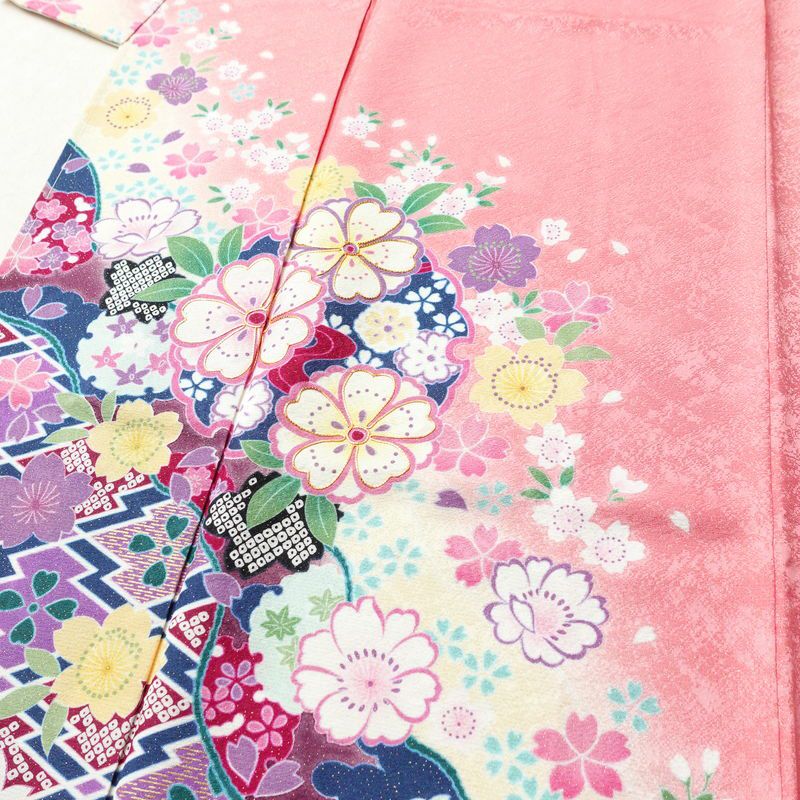 振袖 美品 しつけ糸付き 金駒刺繍 正絹 花柄 袷仕立て 身丈169cm 裄丈69.5cm 金彩 フォーマル 着物 二十歳 ピンク_画像5