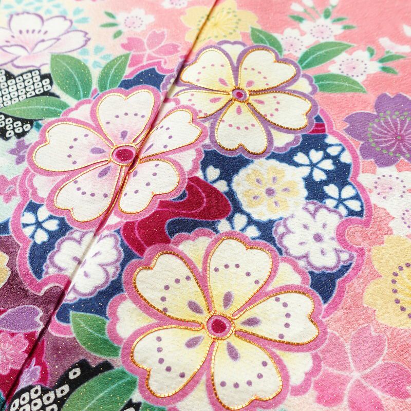 振袖 美品 しつけ糸付き 金駒刺繍 正絹 花柄 袷仕立て 身丈169cm 裄丈69.5cm 金彩 フォーマル 着物 二十歳 ピンク_画像6