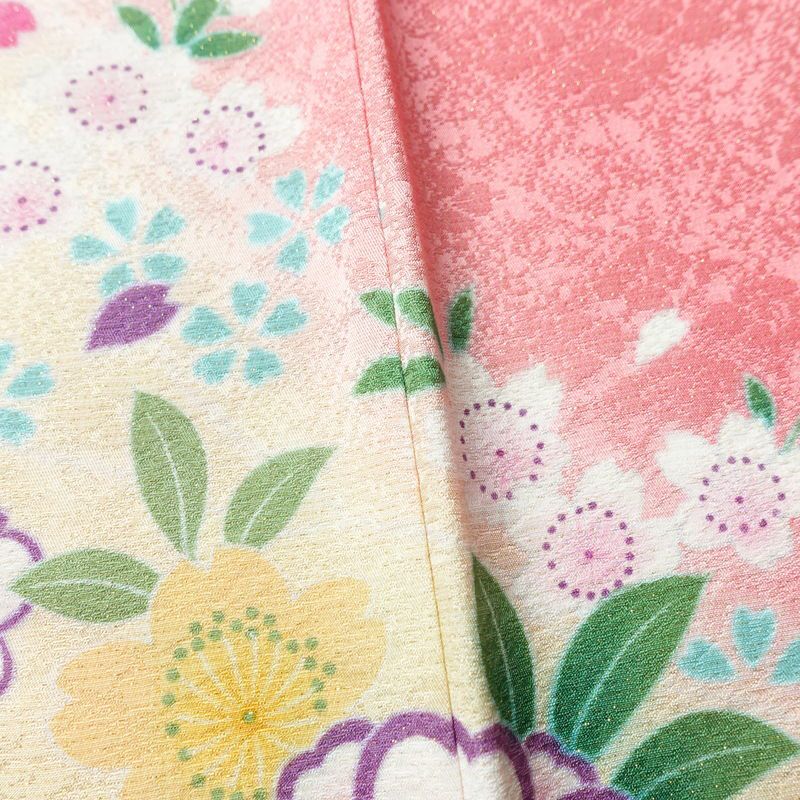 振袖 美品 しつけ糸付き 金駒刺繍 正絹 花柄 袷仕立て 身丈169cm 裄丈69.5cm 金彩 フォーマル 着物 二十歳 ピンク_画像9