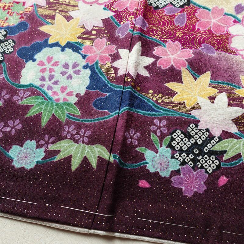 振袖 美品 しつけ糸付き 金駒刺繍 正絹 花柄 袷仕立て 身丈169cm 裄丈69.5cm 金彩 フォーマル 着物 二十歳 ピンク_画像10