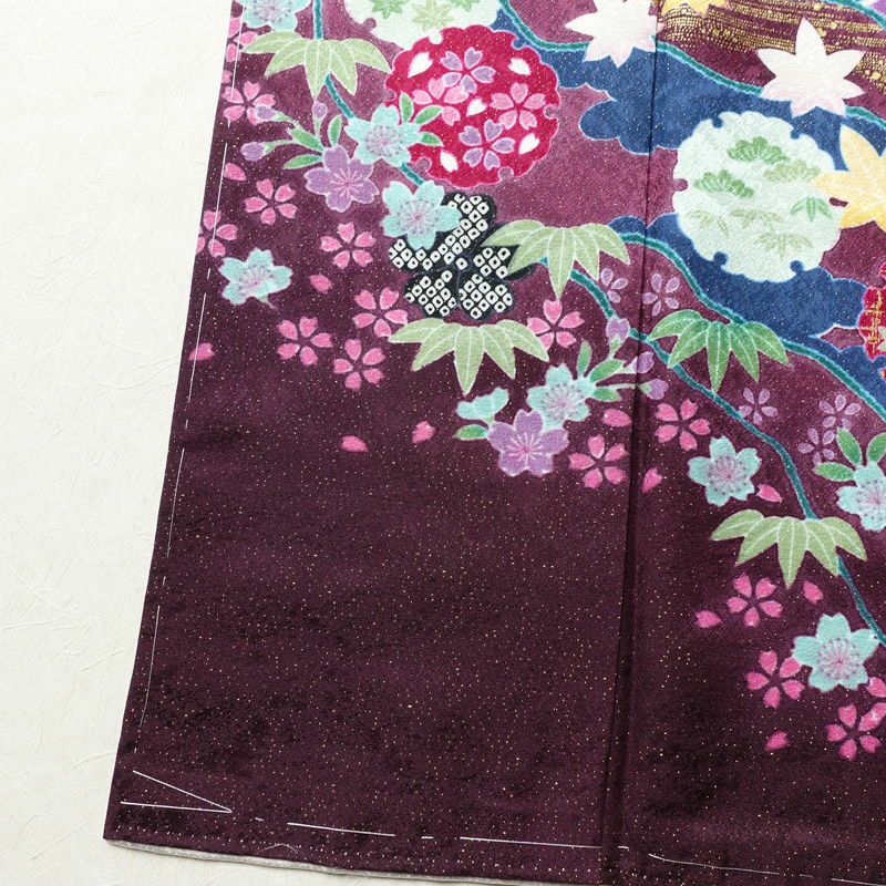 振袖 美品 しつけ糸付き 金駒刺繍 正絹 花柄 袷仕立て 身丈169cm 裄丈69.5cm 金彩 フォーマル 着物 二十歳 ピンク_画像11