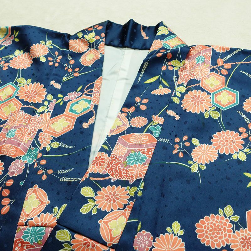 小紋 ポリエステル 古典柄 袷仕立て 身丈153cm 裄丈63.5cm 着物 青・紺_画像13